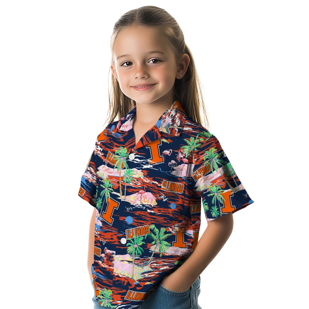 Illinois Fighting Illini Hawaiian Shirt - Hawaii Island illinois fighting illini flamingo retreat blue hawaiian shirts premium grade