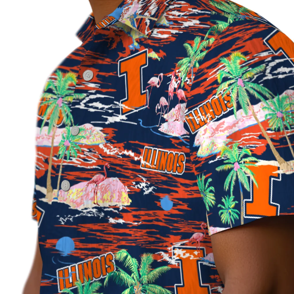 Illinois Fighting Illini Hawaiian Shirt - Hawaii Island illinois fighting illini flamingo retreat blue hawaiian shirts trendy