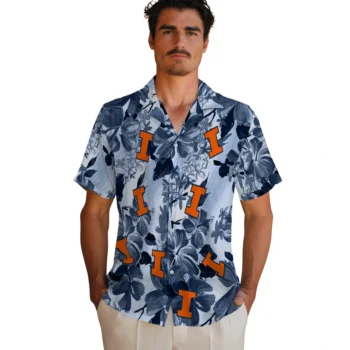 illinois fighting illini hibiscus arrangement blue hawaiian shirts fashion forward