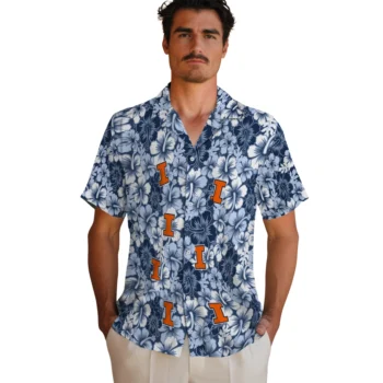 illinois fighting illini hibiscus blooms blue hawaiian shirts fashion forward