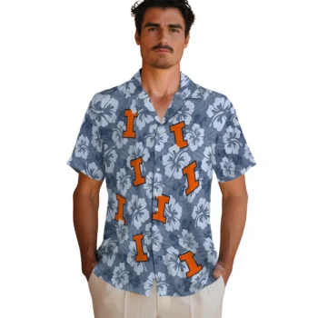 illinois fighting illini hibiscus cluster blue hawaiian shirts fashion forward