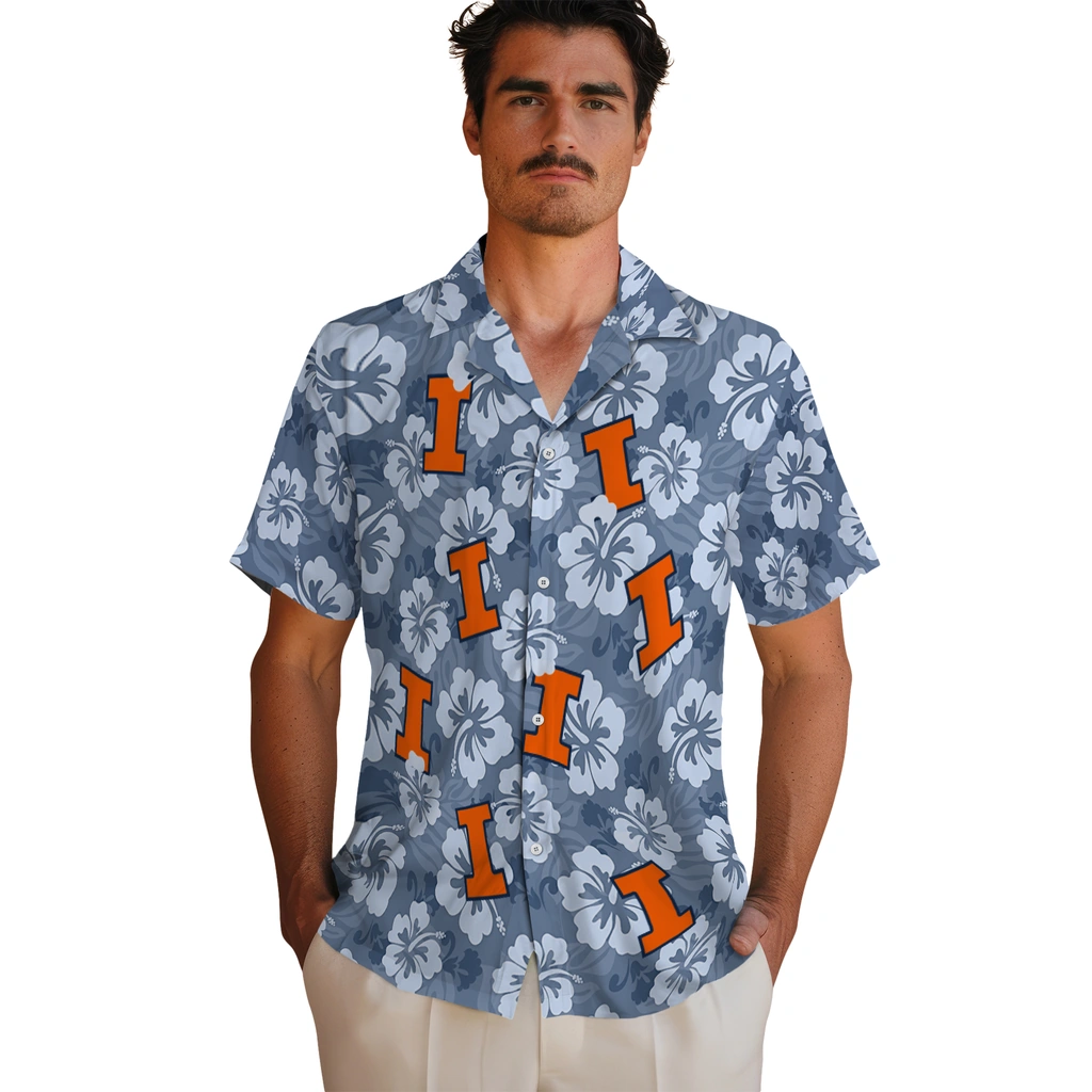 Illinois Fighting Illini Hawaiian Shirt - Hibiscus Cluster illinois fighting illini hibiscus cluster blue hawaiian shirts fashion forward
