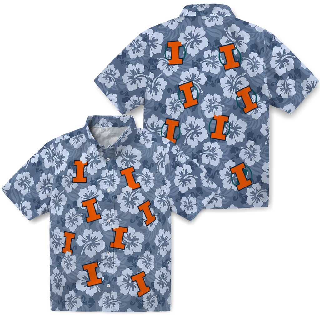 Illinois Fighting Illini Hawaiian Shirt - Hibiscus Cluster illinois fighting illini hibiscus cluster blue hawaiian shirts high quality