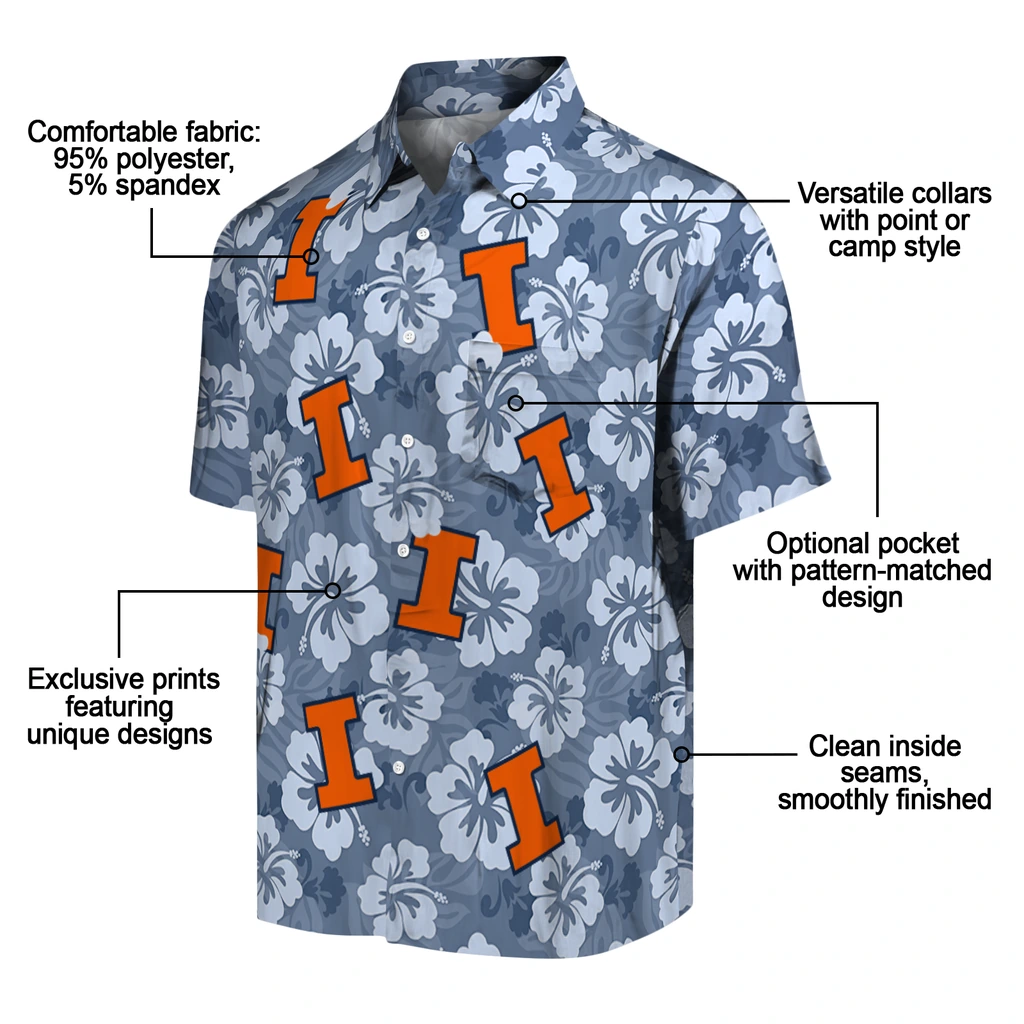 Illinois Fighting Illini Hawaiian Shirt - Hibiscus Cluster illinois fighting illini hibiscus cluster blue hawaiian shirts new arrival
