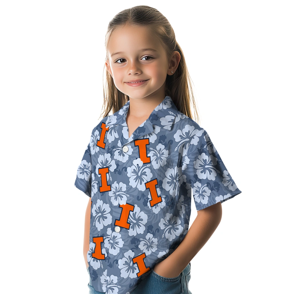 Illinois Fighting Illini Hawaiian Shirt - Hibiscus Cluster illinois fighting illini hibiscus cluster blue hawaiian shirts premium grade