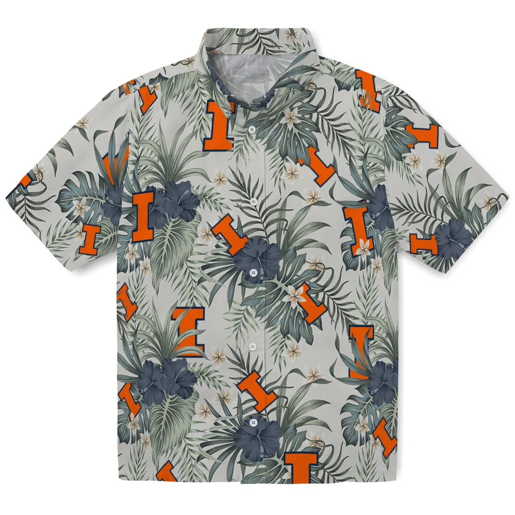 Illinois Fighting Illini Hawaiian Shirt - Hibiscus Designs illinois fighting illini hibiscus designs beige hawaiian shirts best selling