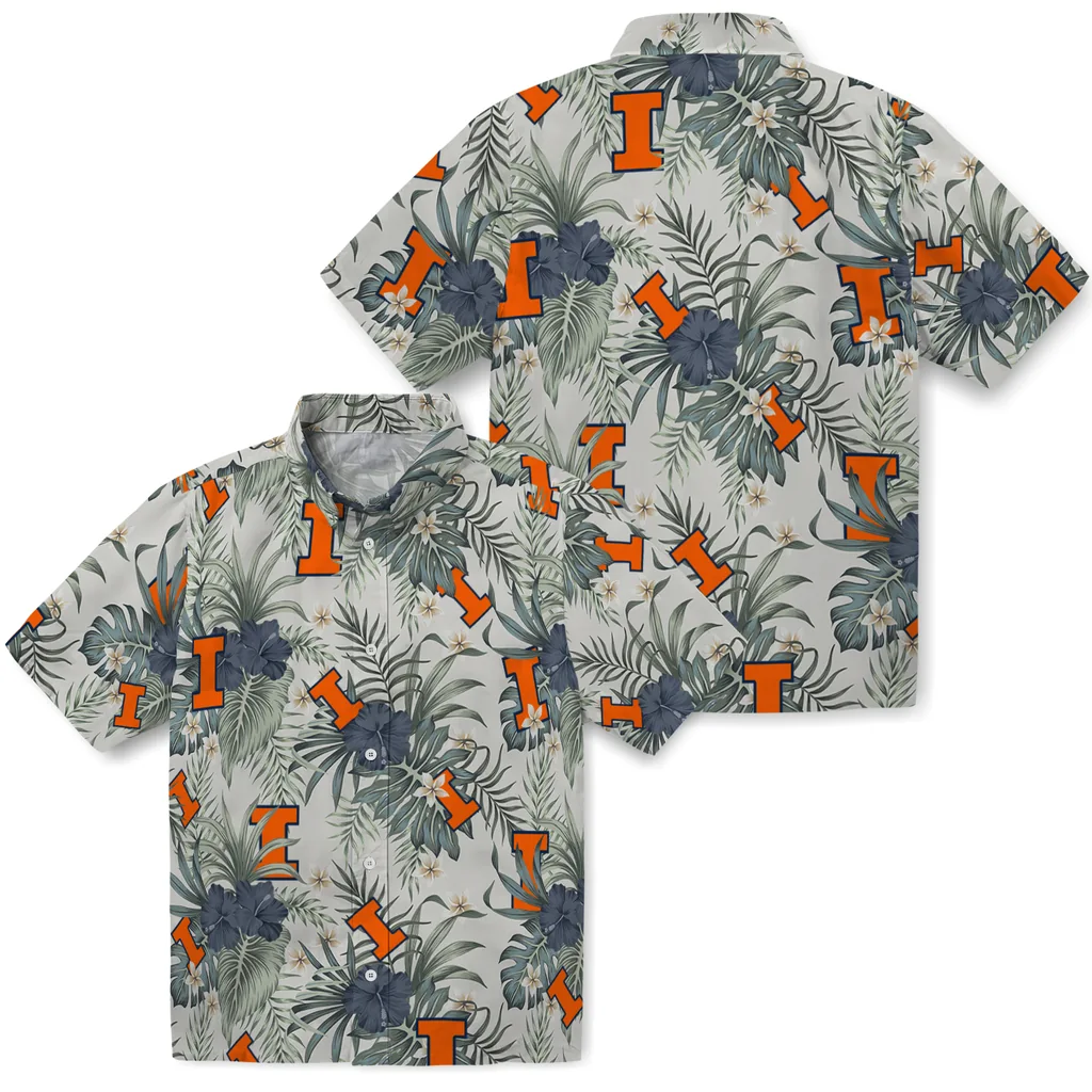 Illinois Fighting Illini Hawaiian Shirt - Hibiscus Designs illinois fighting illini hibiscus designs beige hawaiian shirts high quality