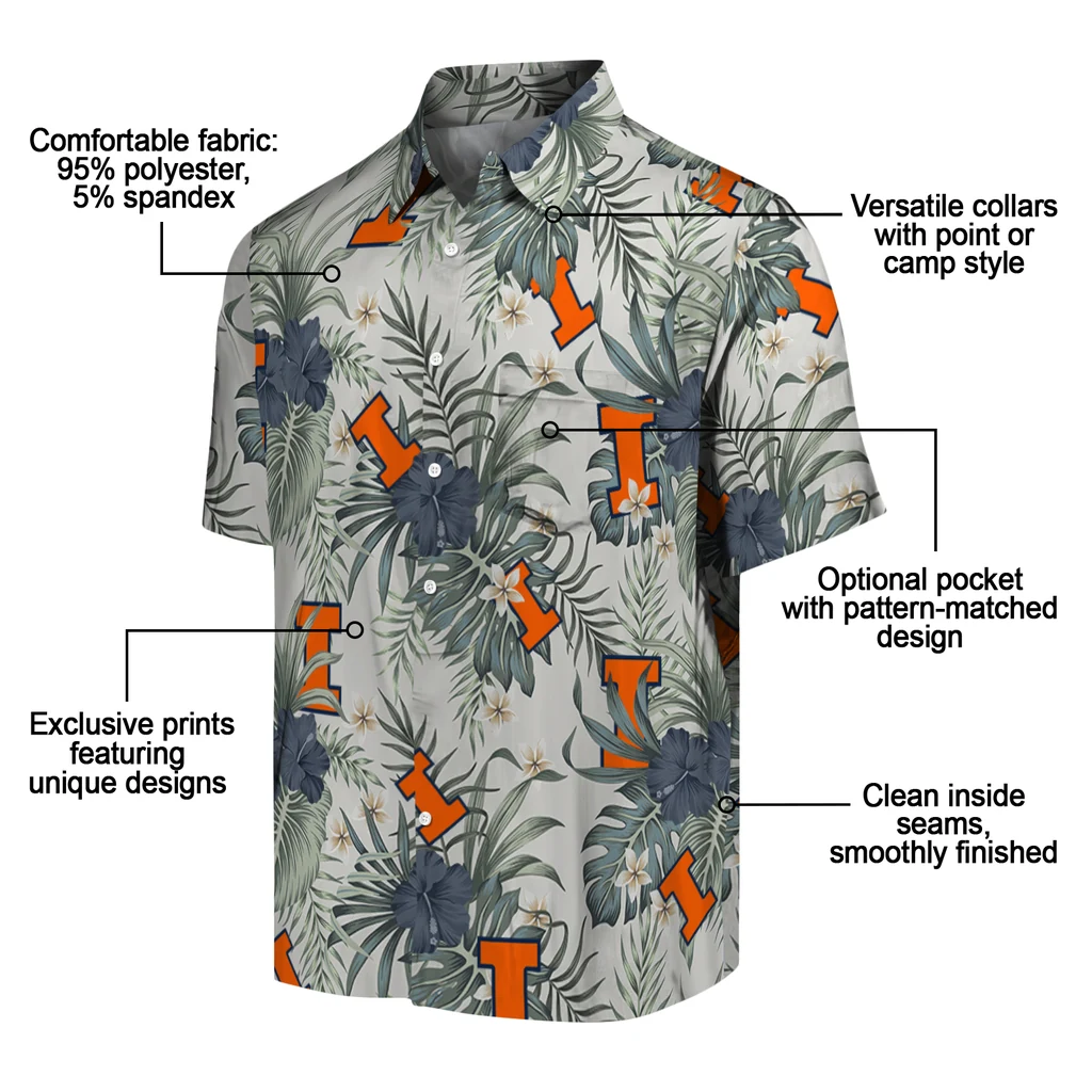 Illinois Fighting Illini Hawaiian Shirt - Hibiscus Designs illinois fighting illini hibiscus designs beige hawaiian shirts new arrival