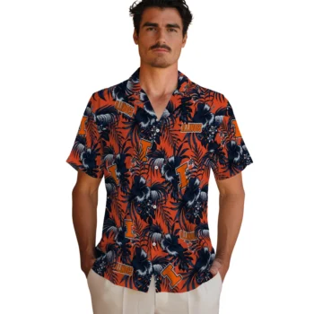 illinois fighting illini hibiscus exotic blue hawaiian shirts fashion forward