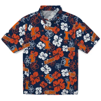 illinois fighting illini hibiscus bloom blue hawaiian shirts best selling