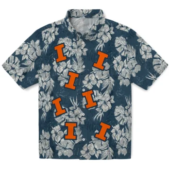 illinois fighting illini hibiscus flowers navy blue hawaiian shirts best selling