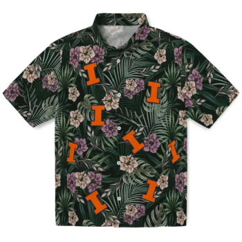 illinois fighting illini hibiscus leaves pattern green hawaiian shirts best selling