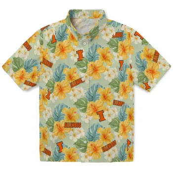 illinois fighting illini hibiscus mood pale lime yellow hawaiian shirts best selling