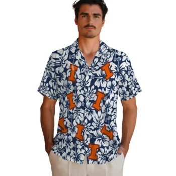 illinois fighting illini hibiscus motif blue white hawaiian shirts fashion forward