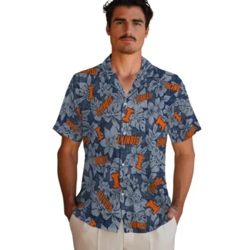 illinois fighting illini hibiscus oasis blue hawaiian shirts fashion forward