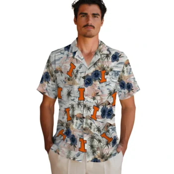 illinois fighting illini hibiscus seaside white hawaiian shirts fashion forward