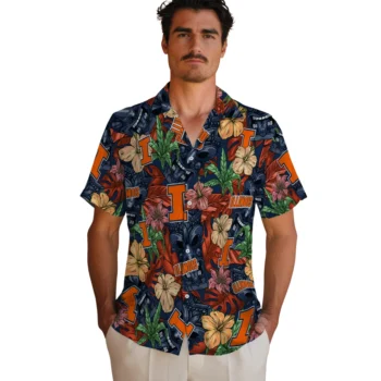 illinois fighting illini tiki jungle blue hawaiian shirts fashion forward