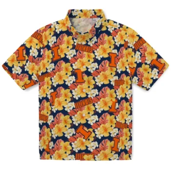 illinois fighting illini hibiscus tropics blue yellow hawaiian shirts best selling