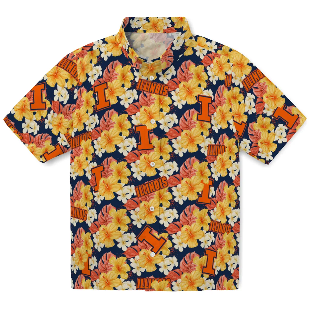 Illinois Fighting Illini Hawaiian Shirt - Hibiscus Tropics illinois fighting illini hibiscus tropics blue yellow hawaiian shirts best selling