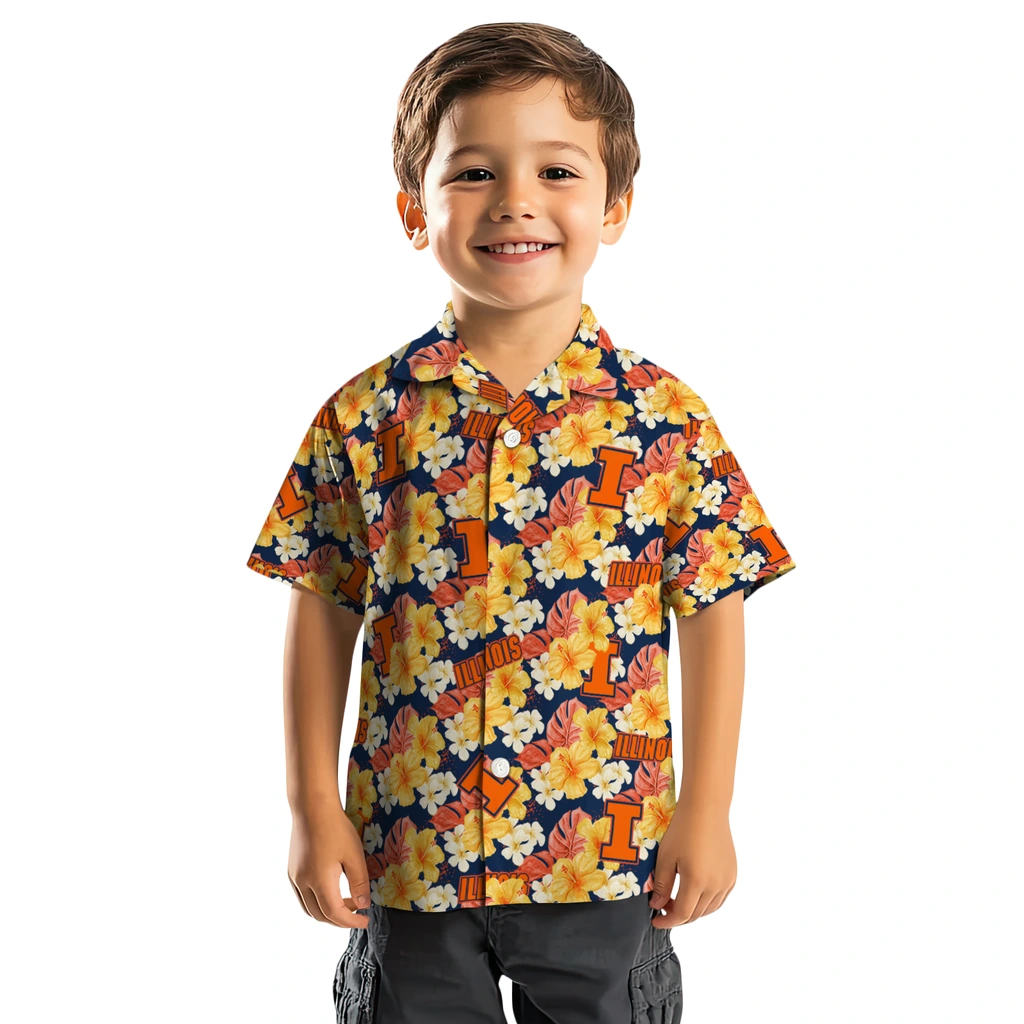 Illinois Fighting Illini Hawaiian Shirt - Hibiscus Tropics illinois fighting illini hibiscus tropics blue yellow hawaiian shirts top rated