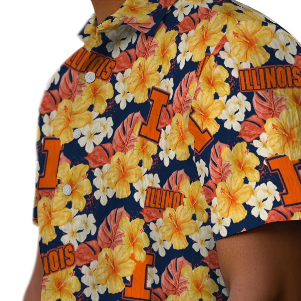 Illinois Fighting Illini Hawaiian Shirt - Hibiscus Tropics illinois fighting illini hibiscus tropics blue yellow hawaiian shirts trendy