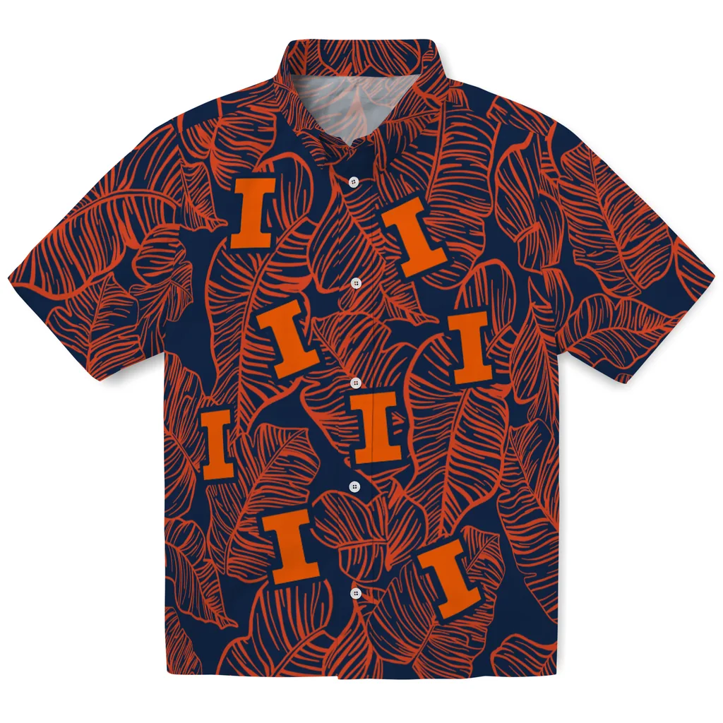 Illinois Fighting Illini Hawaiian Shirt - Leaf Outline illinois fighting illini leaf outline blue hawaiian shirts best selling