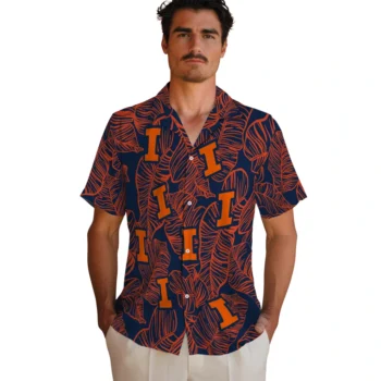 illinois fighting illini leaf outline blue hawaiian shirts fashion forward