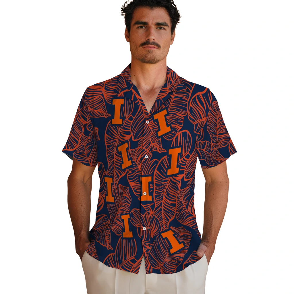 Illinois Fighting Illini Hawaiian Shirt - Leaf Outline illinois fighting illini leaf outline blue hawaiian shirts fashion forward