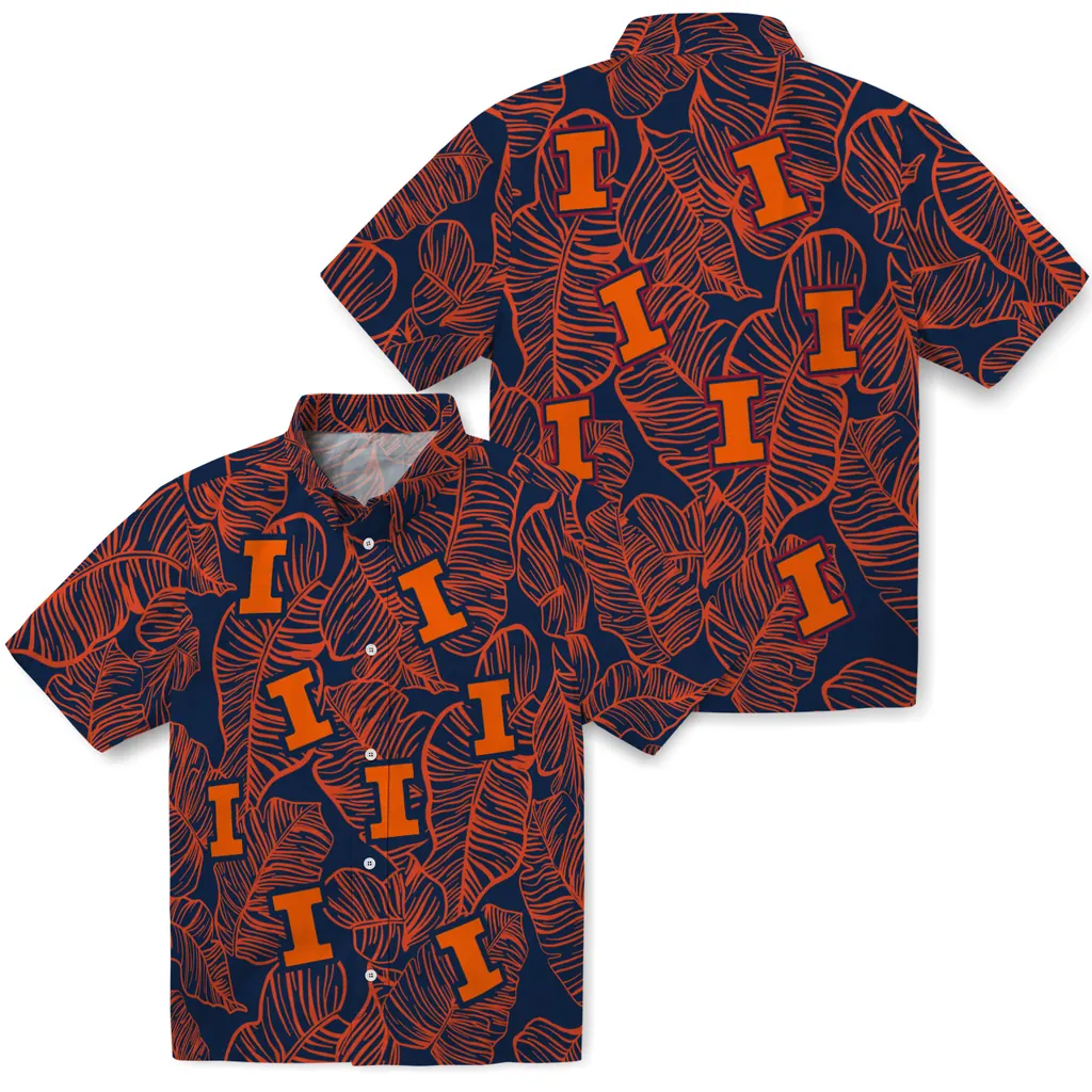 Illinois Fighting Illini Hawaiian Shirt - Leaf Outline illinois fighting illini leaf outline blue hawaiian shirts high quality
