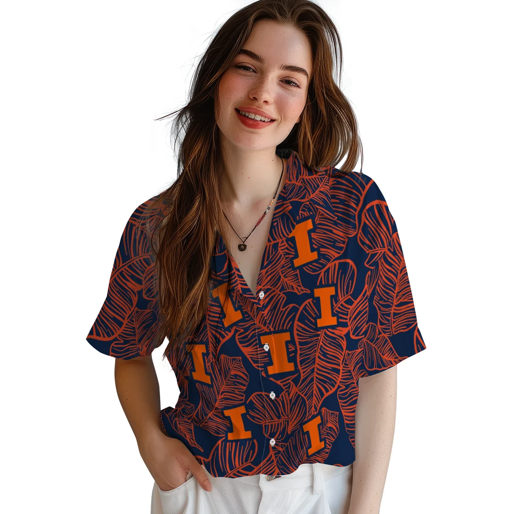 Illinois Fighting Illini Hawaiian Shirt - Leaf Outline illinois fighting illini leaf outline blue hawaiian shirts latest model
