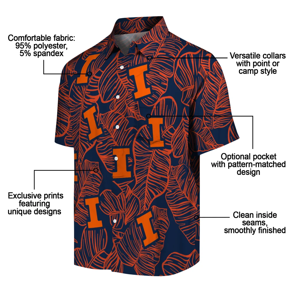 Illinois Fighting Illini Hawaiian Shirt - Leaf Outline illinois fighting illini leaf outline blue hawaiian shirts new arrival