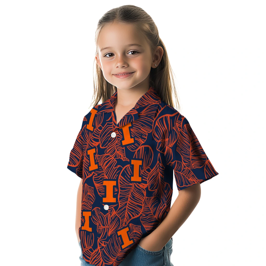 Illinois Fighting Illini Hawaiian Shirt - Leaf Outline illinois fighting illini leaf outline blue hawaiian shirts premium grade