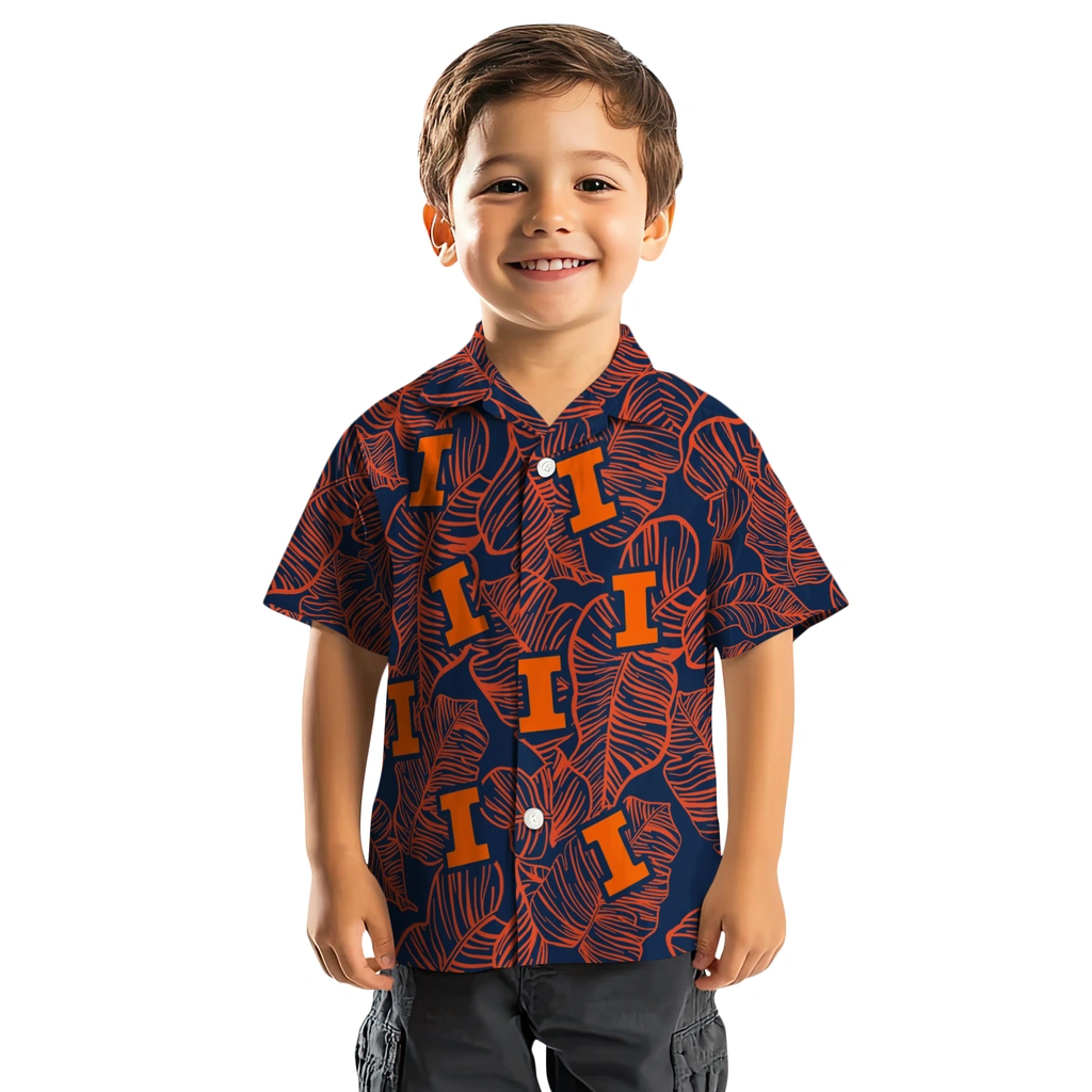 Illinois Fighting Illini Hawaiian Shirt - Leaf Outline illinois fighting illini leaf outline blue hawaiian shirts top rated