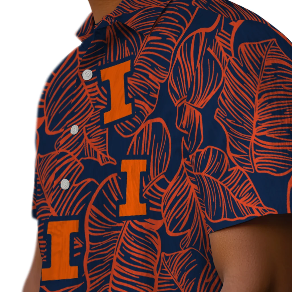 Illinois Fighting Illini Hawaiian Shirt - Leaf Outline illinois fighting illini leaf outline blue hawaiian shirts trendy