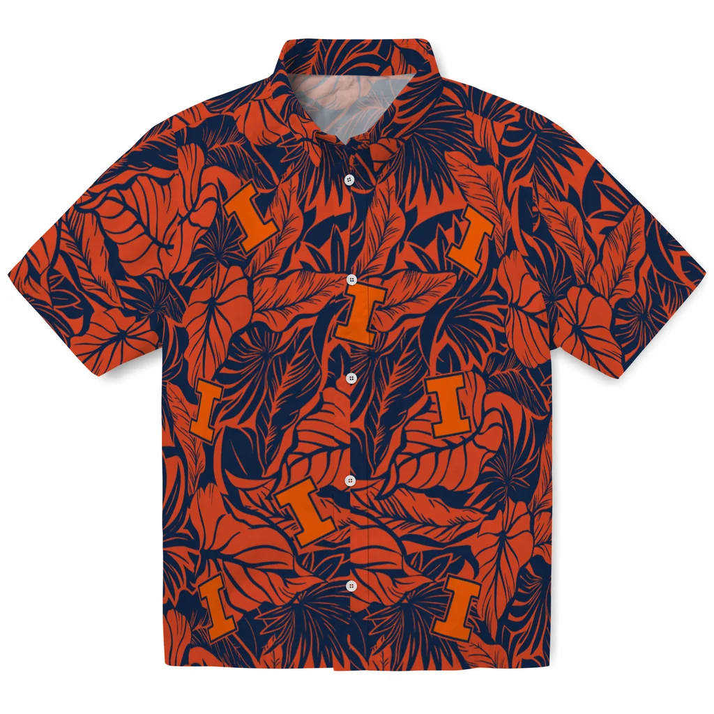 Illinois Fighting Illini Hawaiian Shirt - Monstera Layer illinois fighting illini monstera layer blue hawaiian shirts best selling