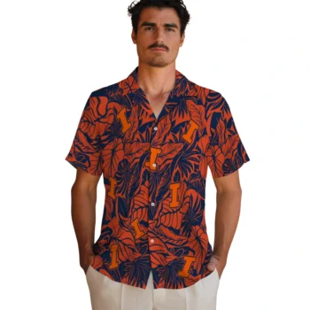 illinois fighting illini monstera layer blue hawaiian shirts fashion forward