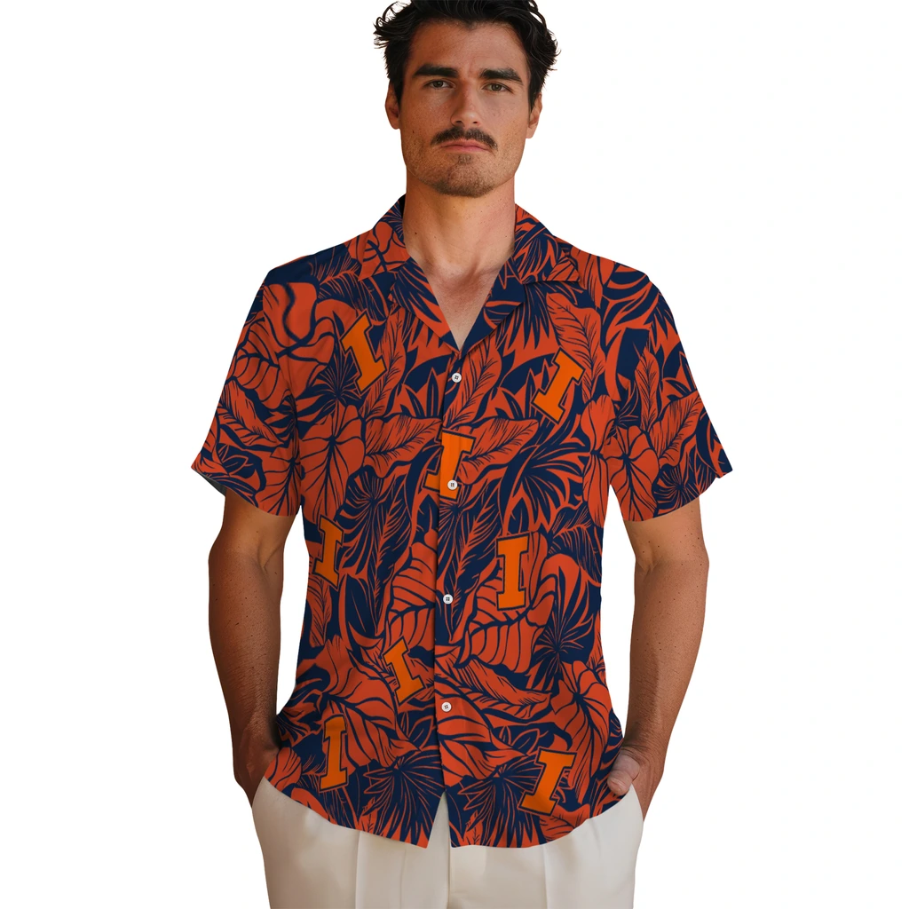 Illinois Fighting Illini Hawaiian Shirt - Monstera Layer illinois fighting illini monstera layer blue hawaiian shirts fashion forward