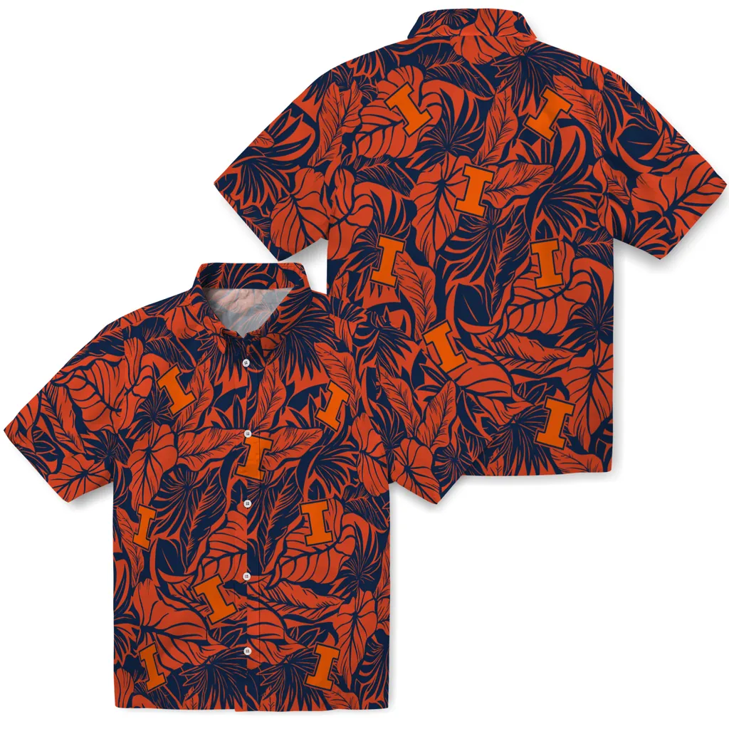 Illinois Fighting Illini Hawaiian Shirt - Monstera Layer illinois fighting illini monstera layer blue hawaiian shirts high quality