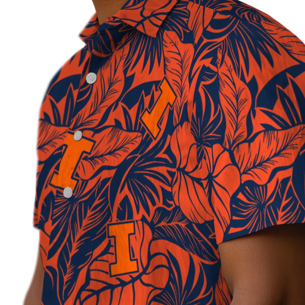 Illinois Fighting Illini Hawaiian Shirt - Monstera Layer illinois fighting illini monstera layer blue hawaiian shirts trendy