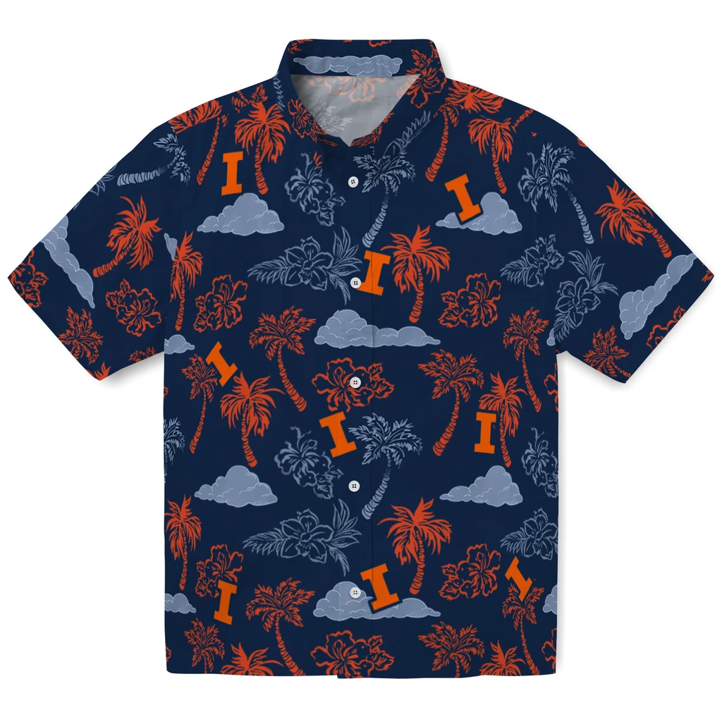 Illinois Fighting Illini Hawaiian Shirt - Palm And Clouds illinois fighting illini palm and clouds blue hawaiian shirts best selling