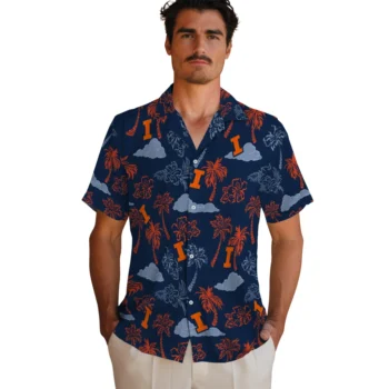 illinois fighting illini palm and clouds blue hawaiian shirts fashion forward