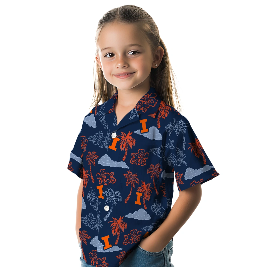 Illinois Fighting Illini Hawaiian Shirt - Palm And Clouds illinois fighting illini palm and clouds blue hawaiian shirts premium grade