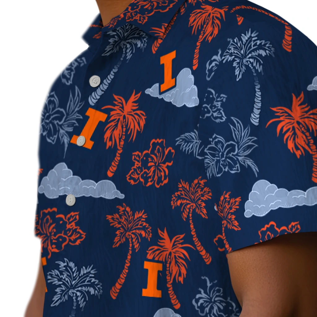 Illinois Fighting Illini Hawaiian Shirt - Palm And Clouds illinois fighting illini palm and clouds blue hawaiian shirts trendy