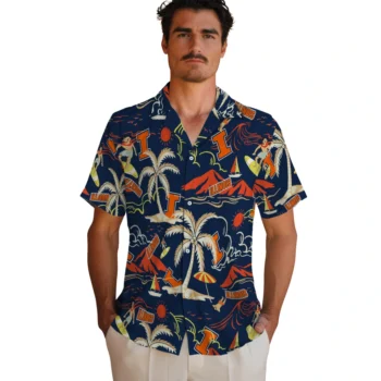 illinois fighting illini palm tree island blue hawaiian shirts fashion forward
