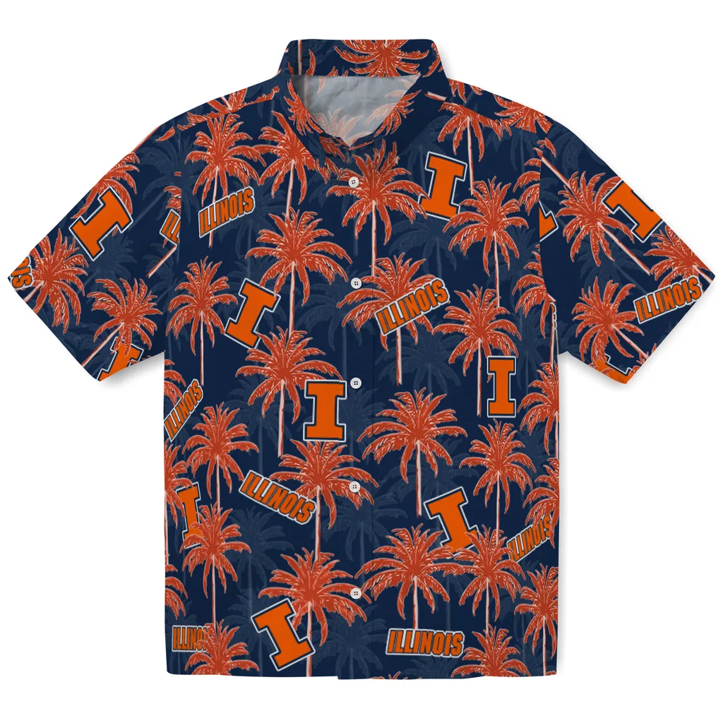 Illinois Fighting Illini Hawaiian Shirt - Palm Tree Motif illinois fighting illini palm grove blue hawaiian shirts best selling