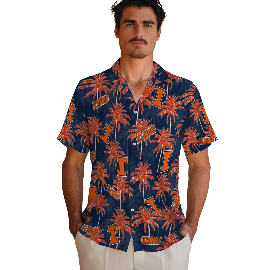 Illinois Fighting Illini Hawaiian Shirt - Palm Tree Motif illinois fighting illini palm grove blue hawaiian shirts fashion forward