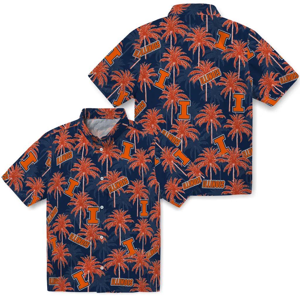 Illinois Fighting Illini Hawaiian Shirt - Palm Tree Motif illinois fighting illini palm grove blue hawaiian shirts high quality