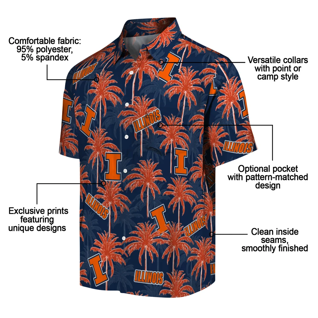 Illinois Fighting Illini Hawaiian Shirt - Palm Tree Motif illinois fighting illini palm grove blue hawaiian shirts new arrival