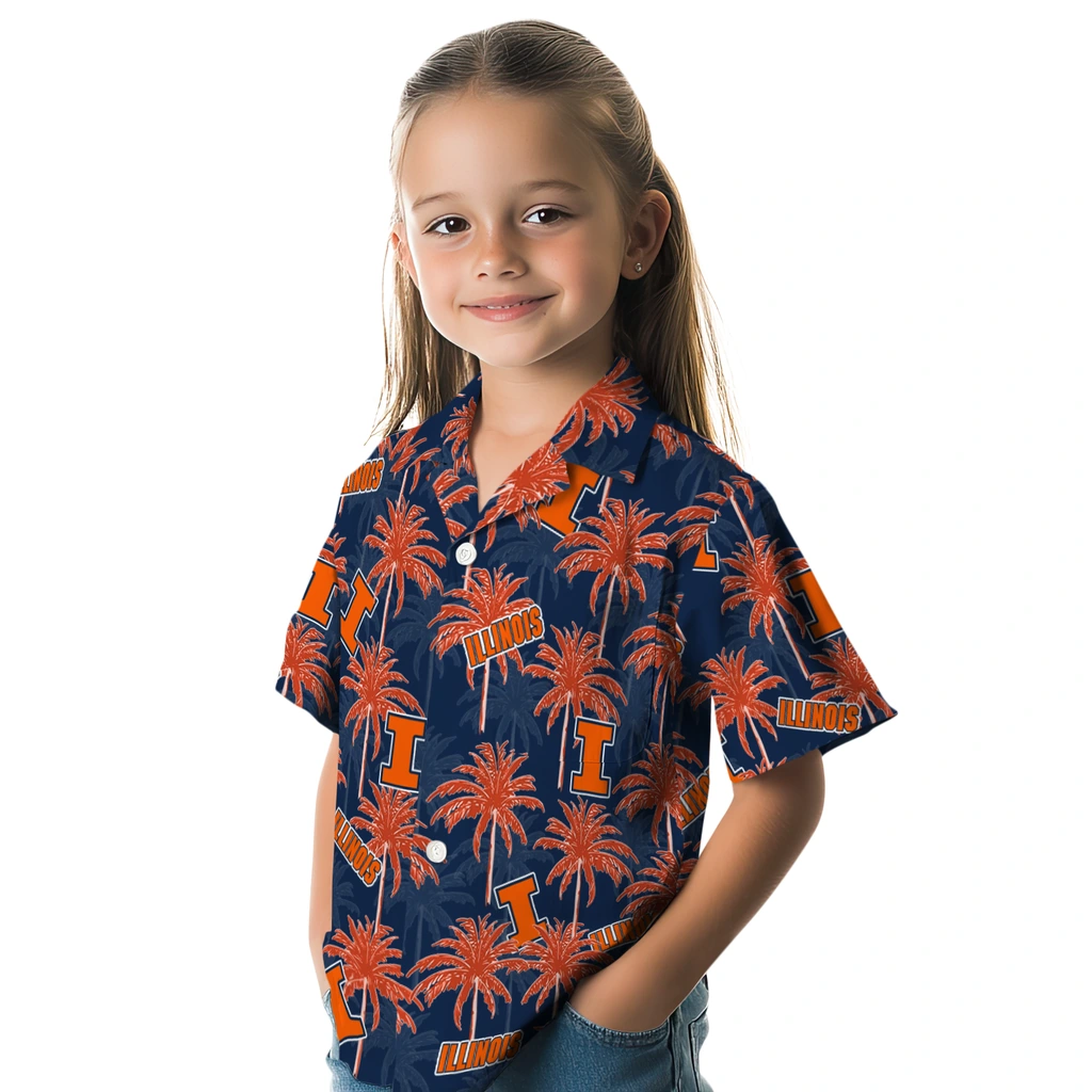 Illinois Fighting Illini Hawaiian Shirt - Palm Tree Motif illinois fighting illini palm grove blue hawaiian shirts premium grade