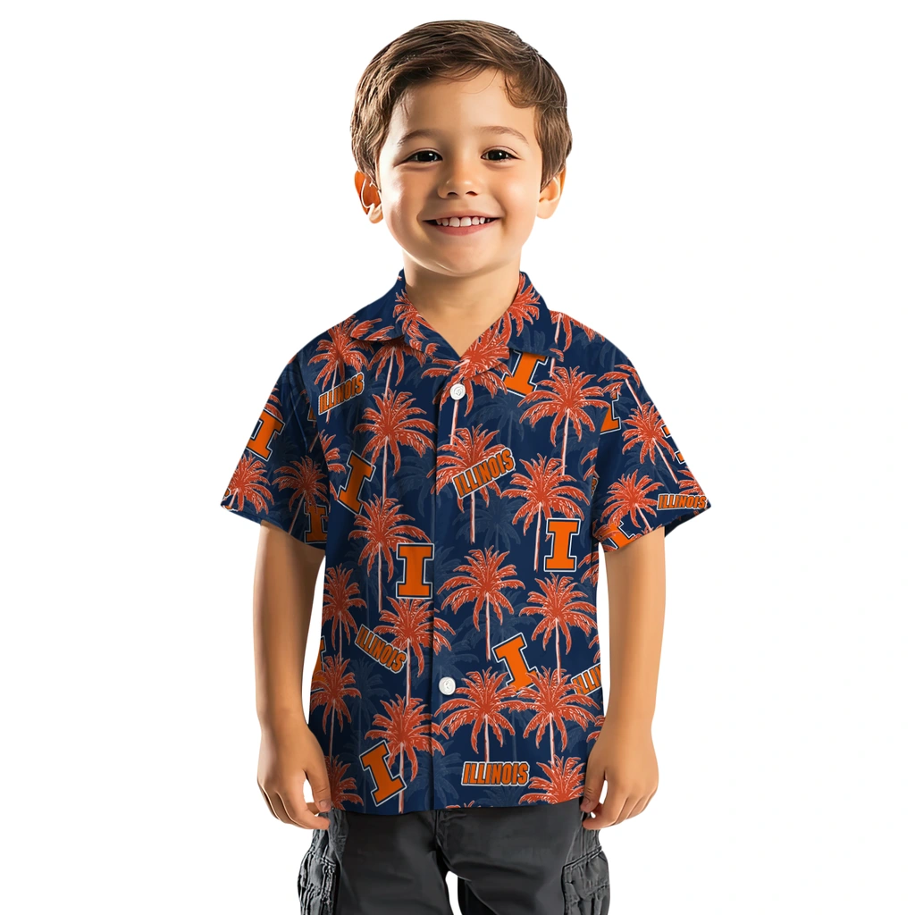 Illinois Fighting Illini Hawaiian Shirt - Palm Tree Motif illinois fighting illini palm grove blue hawaiian shirts top rated